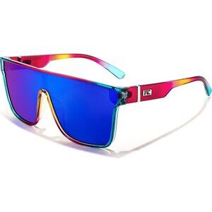 Women's Transparent Red Blue Frame & Blue Oversized Square Large Sun Glasses